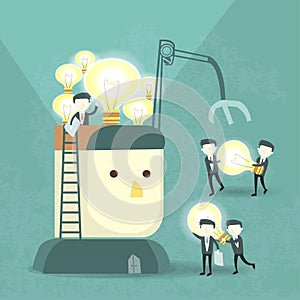 Team work concept with bulb and businessmen