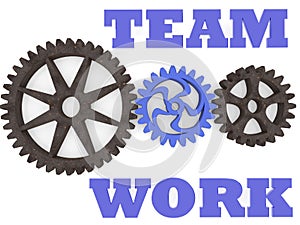 Team work concept with metal and plastic gears