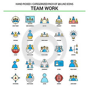 Team Work Flat Line Icon Set - Business Concept Icons Design