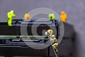 Team at work for hard disk maintenance