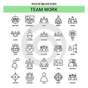 Team Work Line Icon Set - 25 Dashed Outline Style