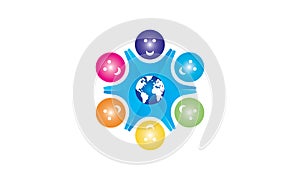 Team Work Logo Around The World - Rounded Globe And Team Work Union People Logo Template- Circular Business Team United Logo