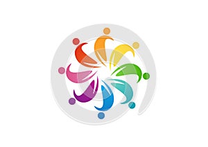 team work logo design, circle people abstract, modern business, connection