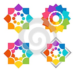 Team work, logo, health, education, hearts, people, care, symbol, set of colorful teams icons designs