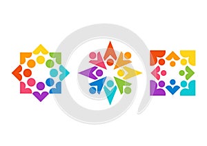team work, logo, health, education, hearts, people, care, symbol, set of teams icon designs vector
