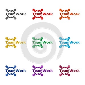 Team work logo icon isolated on white background. Set icons colorful