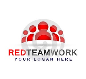 Team work logo in red partnership education celebration group work people symbol icon vector designs on white background