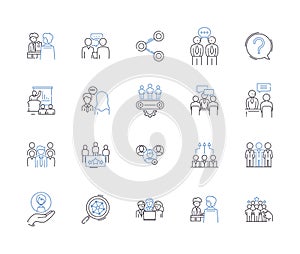 Team work outline icons collection. Collaboration, Cooperation, Unison, Combine, Alliance, Synergy, Interdependence