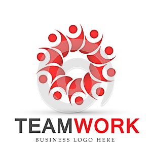 Team work in red logo partnership education celebration group work people symbol icon vector designs on white background