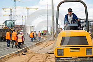 Team work during road construction