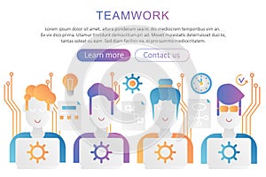 Team work trendy flat gradient color poster concept illustration for web.