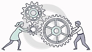 Team Working with Gears, Collaborative Problem Solving Vector, vector design Generative AI