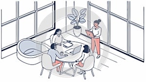 Team Working on Laptops, Collaborative Office Space. vector design Generative AI