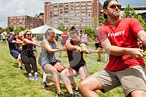 Team Of Young Adults Pulls Rope In Tug Of War