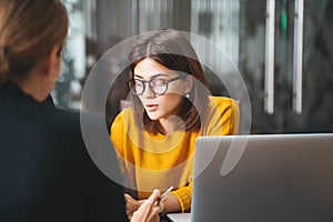 Team of young business woman have meeting in modern office