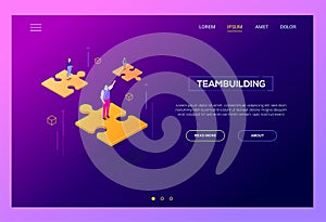 Teambuilding concept - modern isometric vector web banner