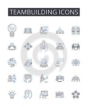 Teambuilding icons line icons collection. Obsolescence, Deterioration, Decline, Wear, Erosion, Dwindle, Decay vector and photo