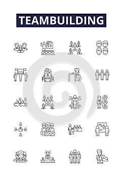 Teambuilding line vector icons and signs. Collaboration, Engagement, Unify, Bonding, Camaraderie, Friendship, Synergy photo