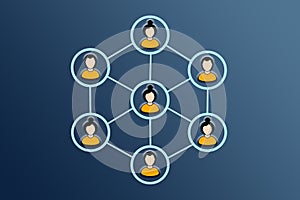 Teamleader and teamwork. Team members connected in a network.