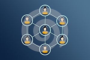 Teamleader and teamwork. Team members connected in a network. photo