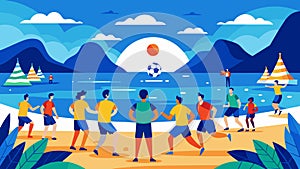The teams have come from all over to compete in this highly anticipated beach soccer tournament with the dazzling blue photo
