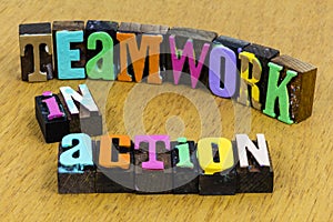 Teamwork action cooperation business team strategy success focus plan helping