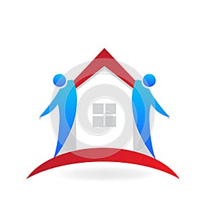 Teamwork agents house shape real estate logo