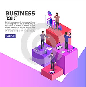 Teamwork assistant concept. Communication, economy project. isometric vector illustration. - Vector