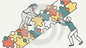 Teamwork Building Puzzle Bridge, Collaboration and Solutions, vector design Generative AI