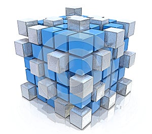 Teamwork business concept - cube assembling from blocks