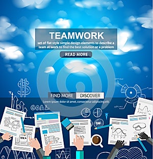 Teamwork Business concept with doodles Sketch background