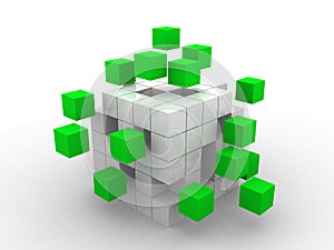 Teamwork business concept with green cubes