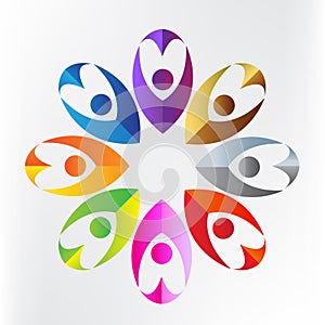 Logo teamwork love heart charity business colorful people icon logotype vector photo