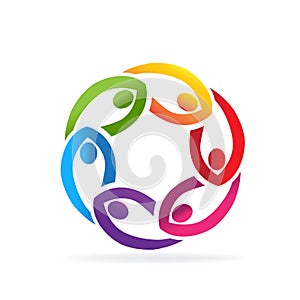 Teamwork business people in a circle shape icon vector logo