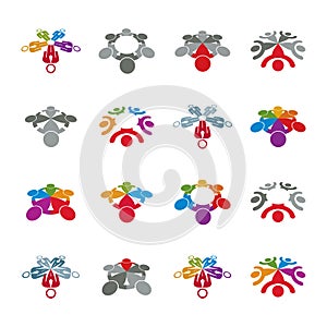 Teamwork and business team and friendship icon set, social group