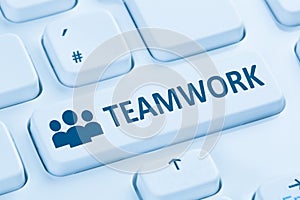 Teamwork business team online internet blue computer keyboard