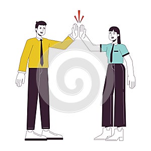 Teamwork businesspeople flat line concept vector spot illustration