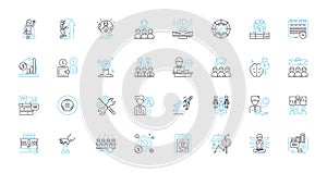 Teamwork Co-operation linear icons set. Synergy, Collaboration, Unity, Partnership, Trust, Bonding, Support line vector