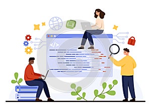 Teamwork Coding and Programming Concept Illustration