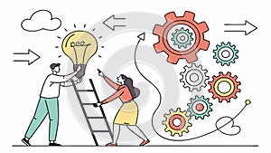 Teamwork and collaboration gears, business process and cooperation concept vector design Generative AI