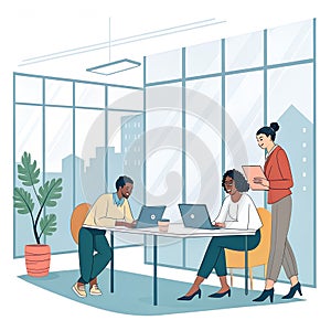 Teamwork and Collaboration in Modern Office Vector Illustration