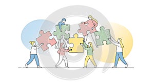 Teamwork and Collaboration: People Connecting Puzzle Pieces