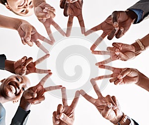 Teamwork, collaboration and star hand sign of business people for goal, mission and achievement success. Group diversity