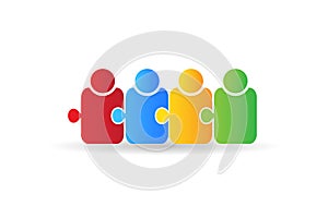 Teamwork colorful puzzle people logo icon vector web image design
