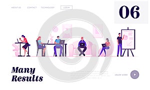 Teamwork Communication Website Landing Page. People Working Relaxing Drinking Coffee and Messaging with Gadgets