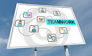 Teamwork concept on a billboard
