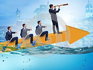 Teamwork concept with businessmen on boat