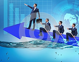 Teamwork concept with businessmen on boat