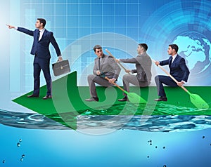 Teamwork concept with businessmen on boat