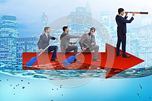 The teamwork concept with businessmen on boat